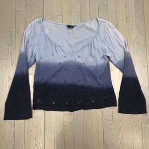 magazine Henley V Neck Long Sleeve Beaded Blouse